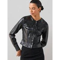 The Very Collection Pu Collar Shirt - Black