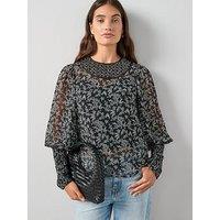 The Very Collection Printed Embellished Collar Blouse - Black
