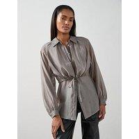 The Very Collection Drawstring Button Up Woven Blouse - Grey