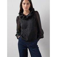 The Very Collection Pleated Ruffle Detail Neck Blouse - Black