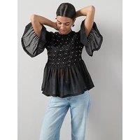 The Very Collection Embellished Peplum Top - Black