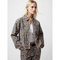French Connection Cotton Leopard Print Zip-Up Denim Jacket