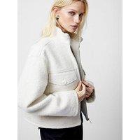 French Connection Boucle High Neck Zip Up Jacket - Cream