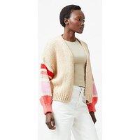 French Connection V Neck Long Sleeve Striped Open Knit Cardigan - Beige