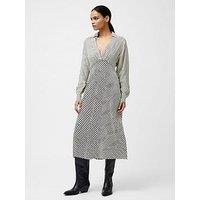 French Connection Long Sleeve Striped Satin V-Neck Collar Midi Dress - Black