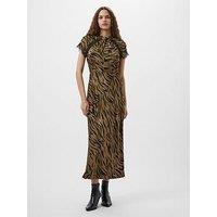 French Connection Animal Print Satin Lace Short Sleeve Midi Dress