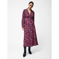 French Connection Long Sleeve Floral V-Neck Collar Midi Dress