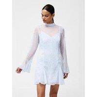 French Connection Chiffon High Neck Frill Sleeve Pearl Mini Dress