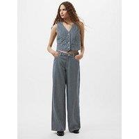 French Connection Cotton Blend Striped Wide Leg Denim Jeans