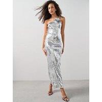 The Very Collection One Shoulder Sequin Maxi Dress - Silver