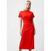 French Connection Off-Shoulder Short Sleeve Ruched Midi Dress - Red