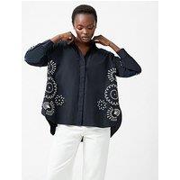 French Connection Cotton Oversized High-Low Embroidered Button-Up Shirt