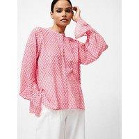 French Connection Printed Grandad Collar Long Sleeve Blouse - Pink
