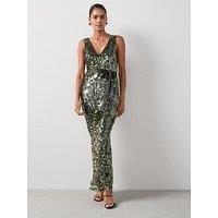 The Very Collection Sequin Disc Belted Maxi Dress - Green