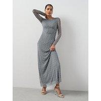 The Very Collection Pearl Mesh Long Sleeve Maxi Dress - Grey