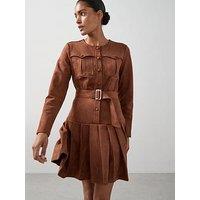 The Very Collection Suedette Pleated Belted Mini Dress - Brown