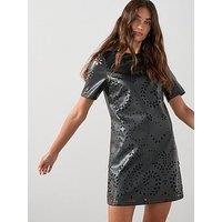 The Very Collection Cutwork Pu Shift Dress - Black