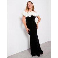 The Very Collection Ruffle Velvet Maxi Dress - Black