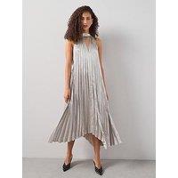 The Very Collection High Neck Pleated Metallic Maxi Dress - Silver