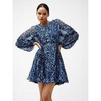 French Connection Printed Chiffon Round Neck Floaty A-Line Mini Dress