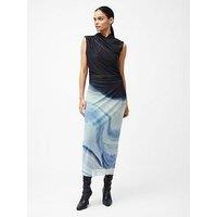 French Connection Wrap Neck Ruched Mesh Marble Midi Dress