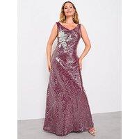 The Very Collection Floral Sequin Cowl Maxi Dress - Burgundy