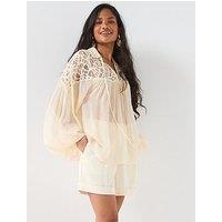 V By Very Cutwork Floaty Blouse - Cream