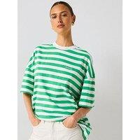 Barbour Striped Oversized Crew Neck T-Shirt - White/Kelly Green