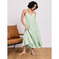 Pixiegirl Sage Ditsy Tie Bk Tiered Drs