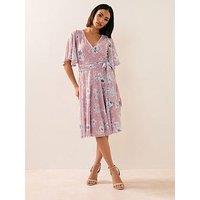 Pixiegirl Floral Mesh Wrap Midi Dress - Pink