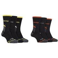 Sockshop Jeep Poly Workwear Boot Crew Socks 6 Pack - Black