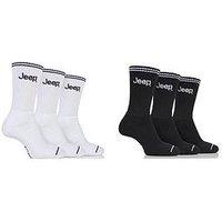 Sockshop Jeep Cushioned Foot Crew Socks 6 Pack - Black/White