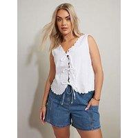Yours Curve Tie Waist Denim Short - Blue