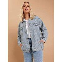 Yours Curve Pinstripe Denim Oversized Jacket - Blue
