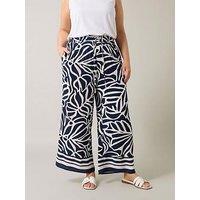 Evans Border Print Trouser - Blue