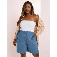 Yours Curve Chambray Elasticated Waist Short - Blue