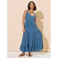 Pixiegirl Acid Wash Tie Back Tiered Dress - Blue