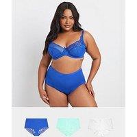 Yours Curve 3 Pack Lace Back Full Brief - Blue