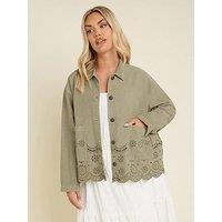 Yours Curve Broidery Twill Shacket - Green