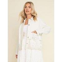 Yours Curve Broidery Twill Shacket - Ivory