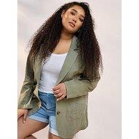 Yours Curve Relaxed Unlined Blazer - Green