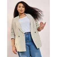 Yours Curve Tailored Stripe Blazer - Natural