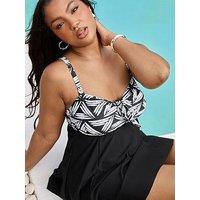 Yours Curve Knot Front Bandeau Swimdress - Black