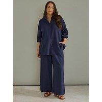 Evans Wide Leg Linen Trouser - Blue