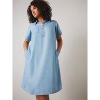 Evans Button Collar Short Dress - Blue