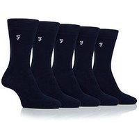 Farah Bamboo Plain Crew Socks 5 Pack - Navy