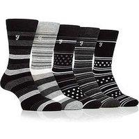 Farah Bamboo Patterned Crew Socks 5 Pack - Multi