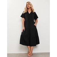 Yours Curve Cotton Tiered Dress - Black