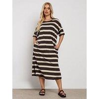 Yours Curve Drop Shoulder Throw On Dress - Brown
