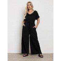 Yours Curve Tie Waist Jumpsuit - Black